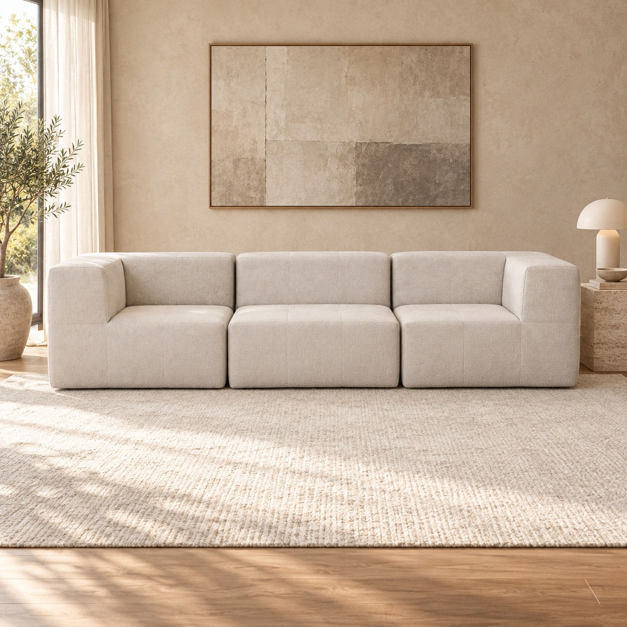 Sofa Nara 3 lugares bege frontal 255 cm