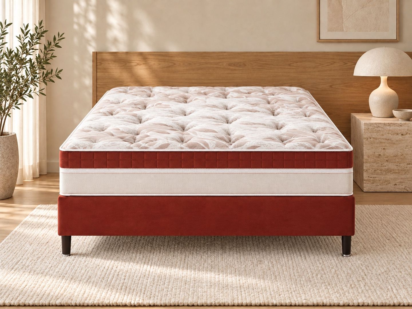 Conjunto Saara com Box 32cm Ortopédico Malha 240g/m2 Espuma HR D33  180kg por pessoa em ambiente