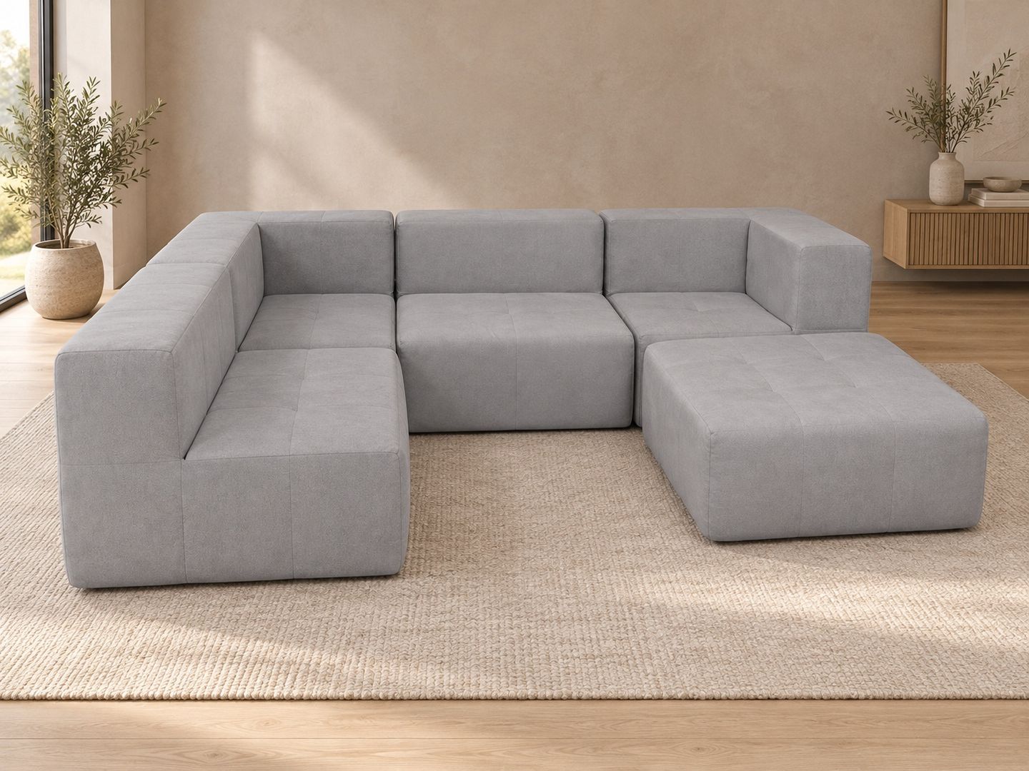 Sofá Modular Nara Komfort In Box 4 lugares com 1 puff em U em ambiente
