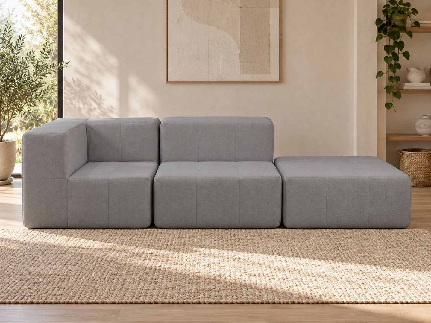 Sofá Modular Nara Komfort In Box 2 lugares com 1 puff em ambiente