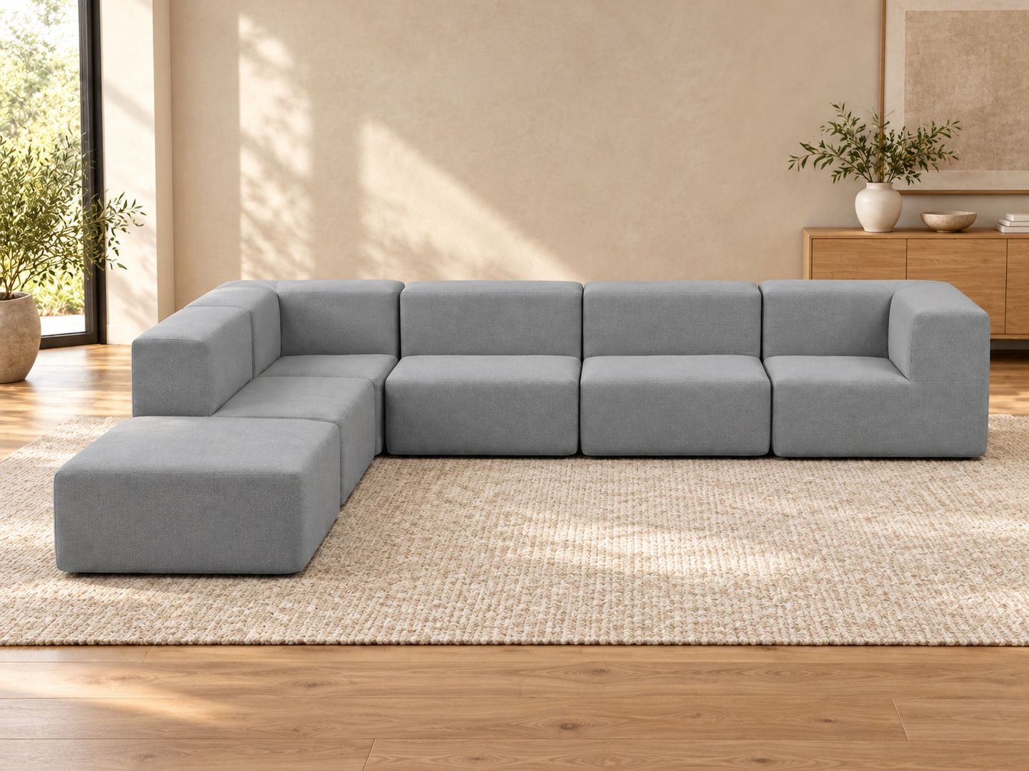 Sofá Modular Nara Komfort In Box 5 lugares com 1 puff em ambiente
