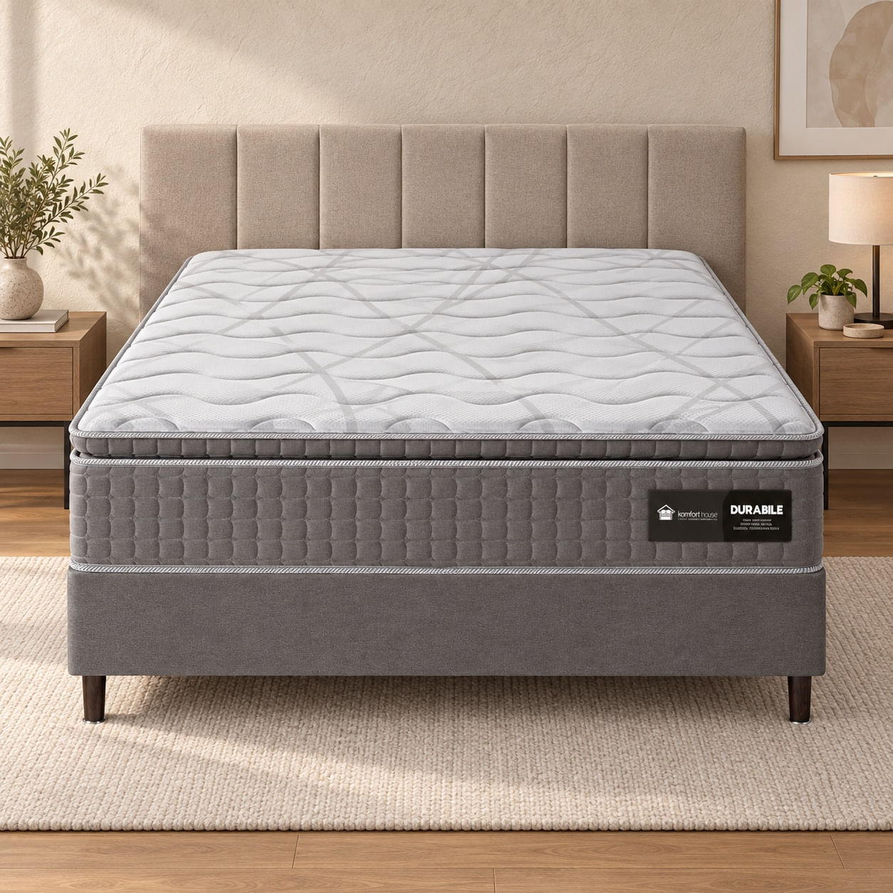 Conjunto Durabille Pillow Top com Box com Molas Ensacadas e Espuma Convencional D28 Conforto Médio A em ambiente