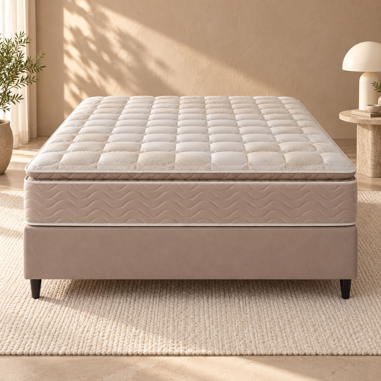 Conjunto Saara Plus com Box com Estrutura Rígida EPS e Espuma HR D33 Ortopédico Misto Altura 32cm em ambiente